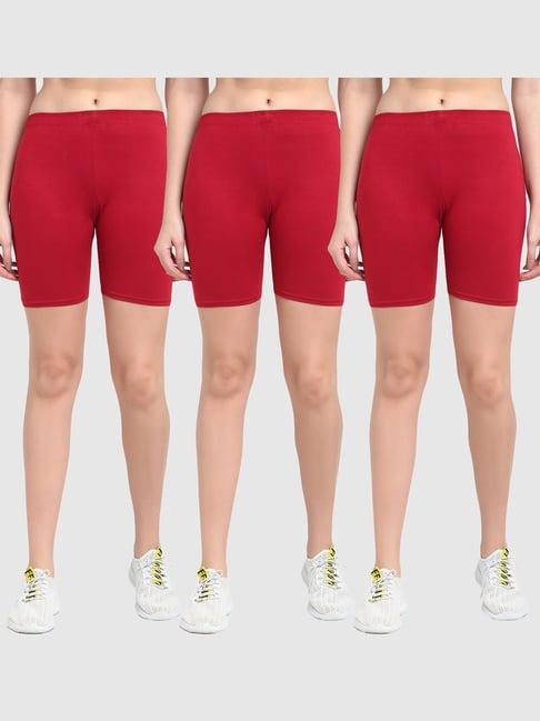 gracit maroon cotton sports shorts - pack of 3