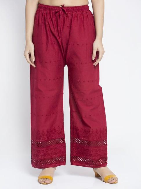 gracit maroon flared fit cotton palazzos