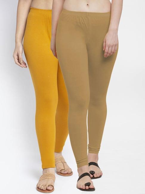 gracit mustard & skin mid rise leggings - pack of 2