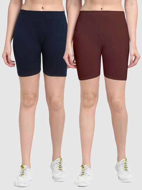 gracit navy & brown cotton sports shorts - pack of 2