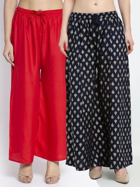 gracit navy & red printed palazzos - pack of 2