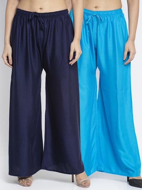 gracit navy & turquiose rayon palazzos - pack of 2