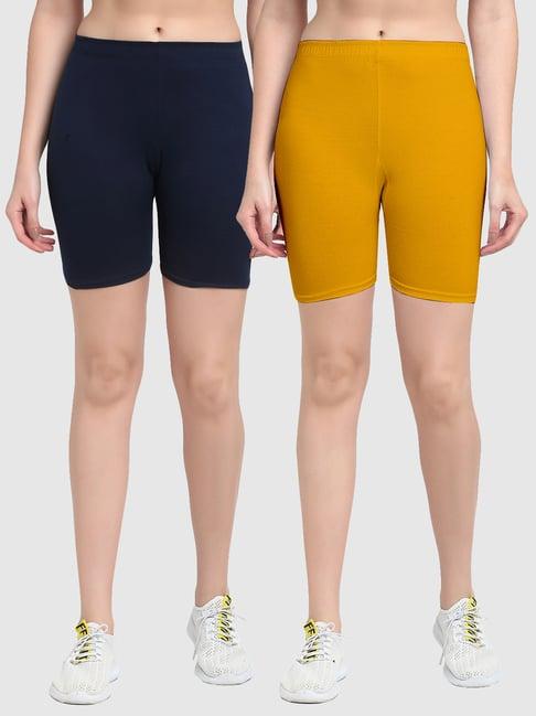 gracit navy & yellow cotton sports shorts - pack of 2