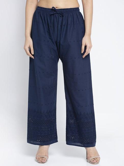gracit navy flared fit cotton palazzos
