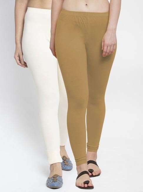 gracit off-white & skin mid rise leggings - pack of 2