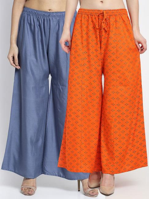 gracit orange & grey printed palazzos - pack of 2