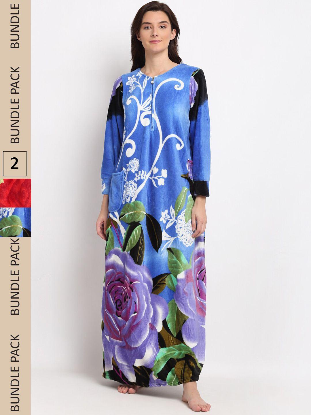 gracit pack of 2 printed maxi nightdress