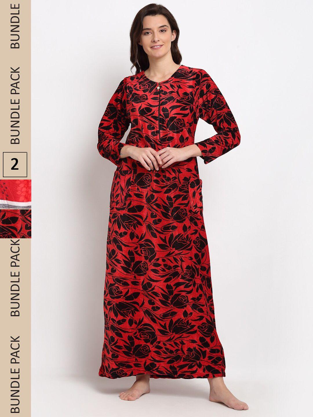 gracit pack of 2 printed woolen maxi nightdress