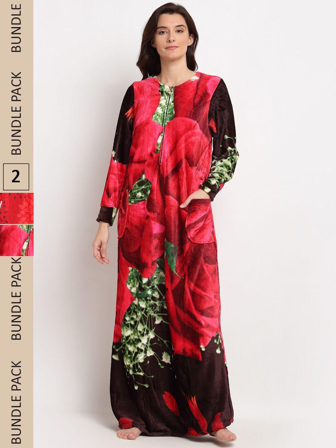 gracit pack of 2 printed woolen maxi nightdress