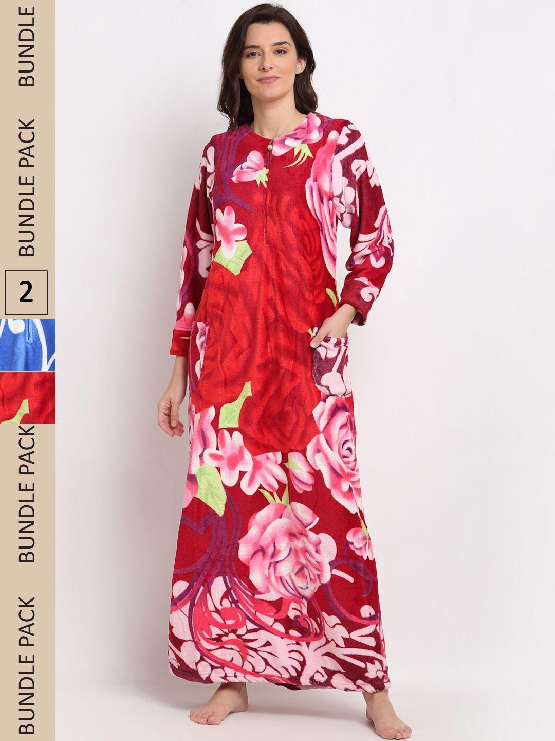 gracit pack of 2 printed woolen maxi nightdress