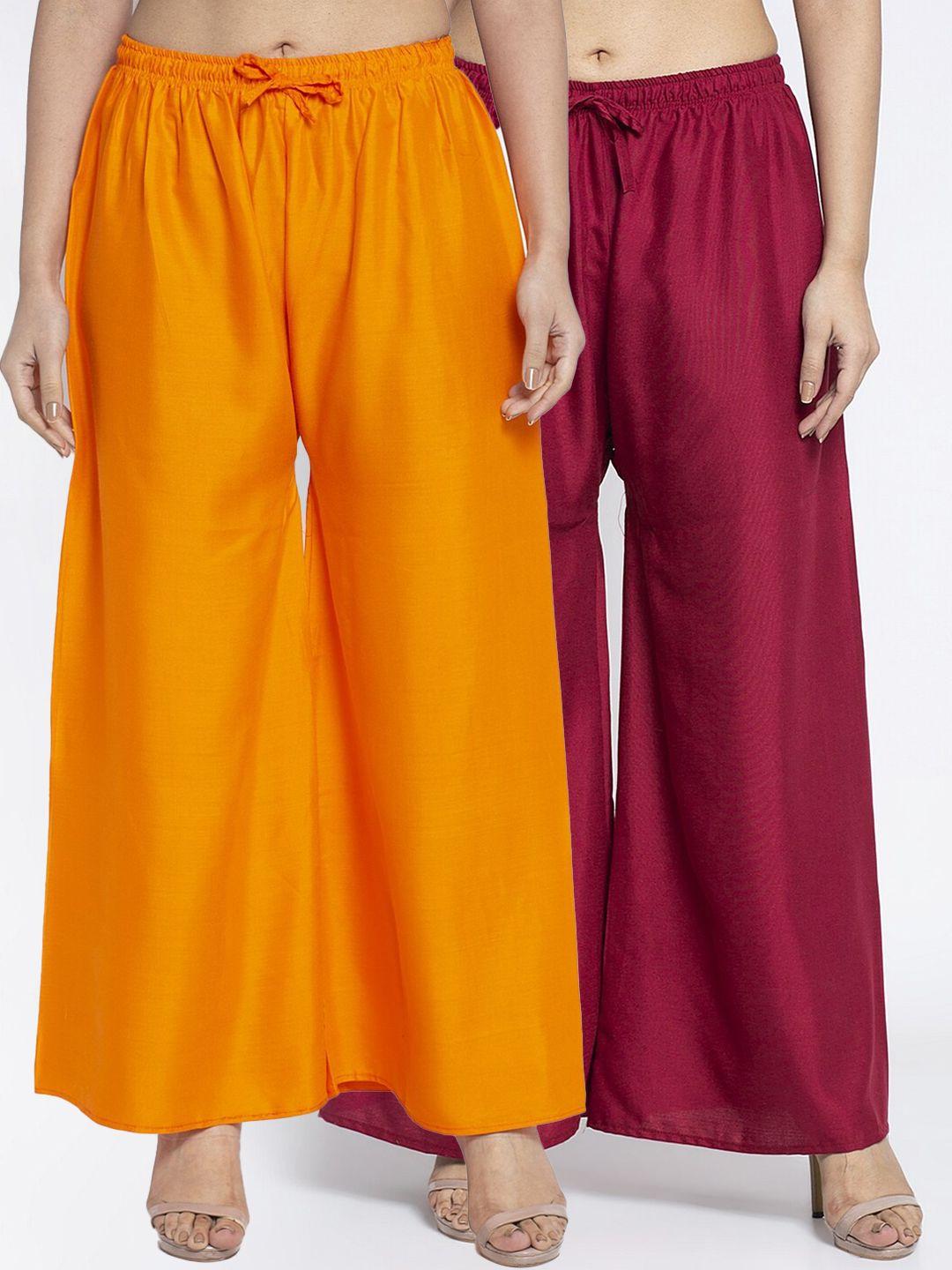 gracit pack of 2 women orange & maroon ethnic palazzos