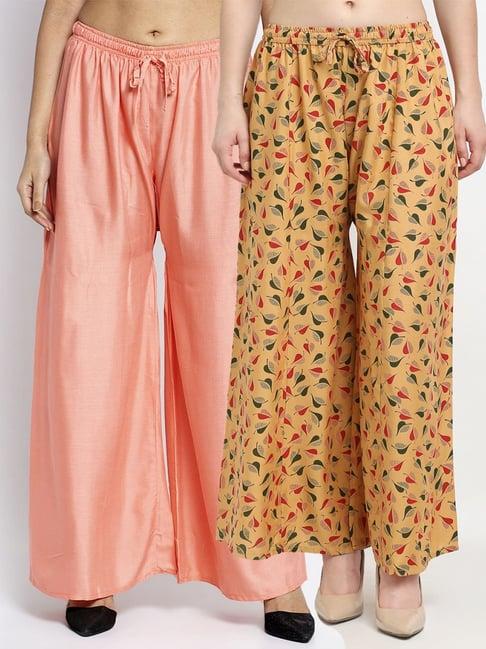 gracit peach & beige flared fit palazzos - pack of 2