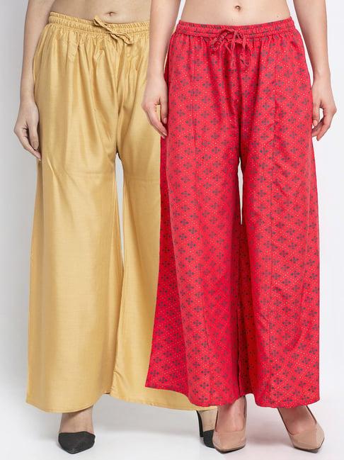 gracit peach & beige printed palazzos - pack of 2