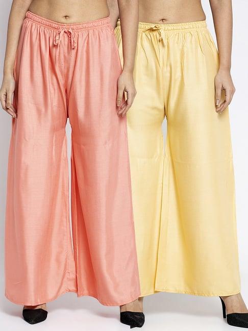 gracit peach & beige rayon palazzos - pack of 2
