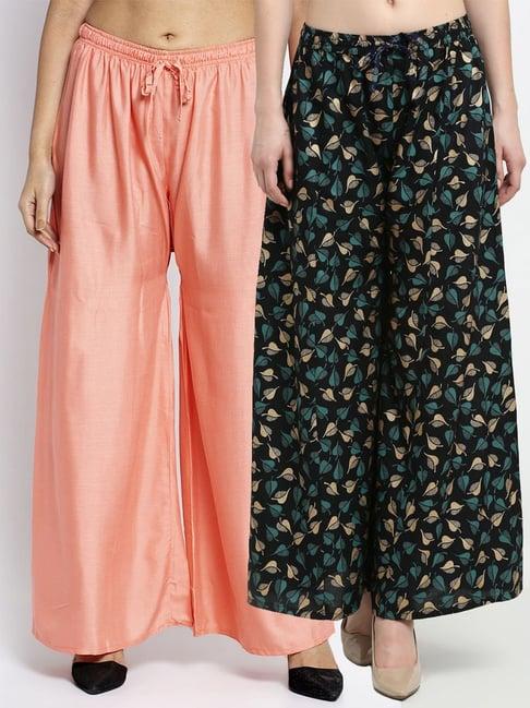 gracit peach & black flared fit palazzos - pack of 2