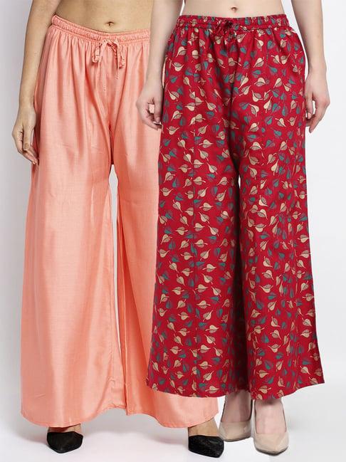gracit peach & maroon flared fit palazzos - pack of 2