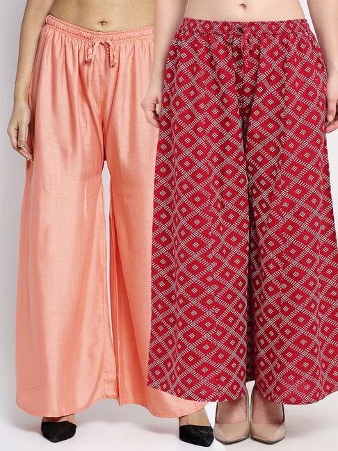 gracit peach & maroon flared fit palazzos - pack of 2