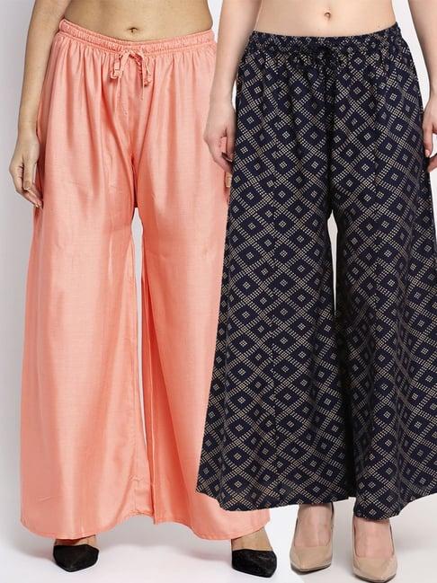 gracit peach & navy flared fit palazzos - pack of 2