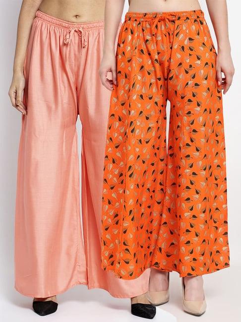 gracit peach & orange flared fit palazzos - pack of 2