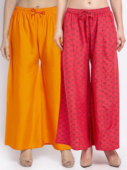 gracit peach & orange printed palazzos - pack of 2