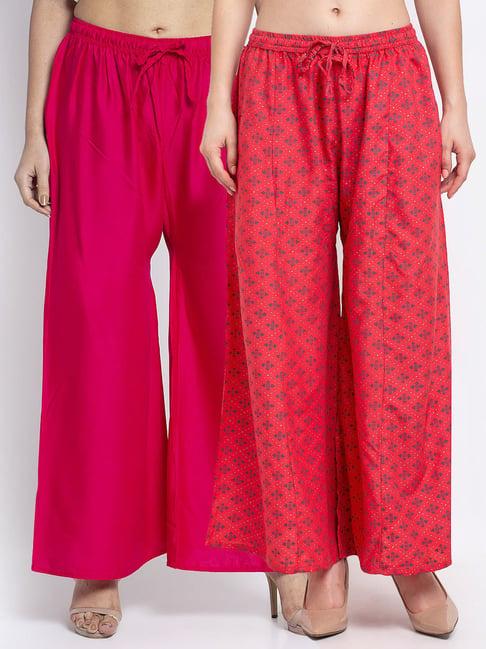 gracit peach & pink printed palazzos - pack of 2