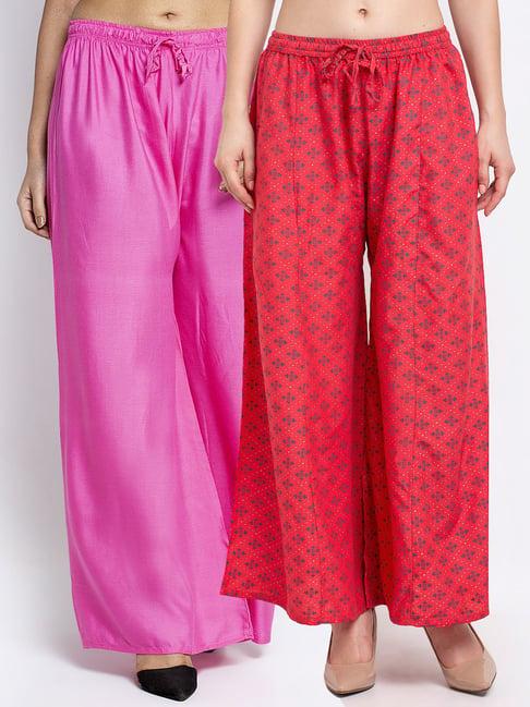 gracit peach & pink printed palazzos - pack of 2