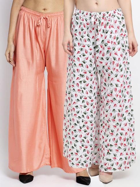 gracit peach & white flared fit palazzos - pack of 2