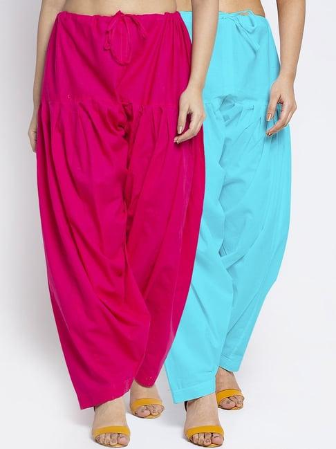 gracit pink & aqua loose fit cotton salwar pack of - 2