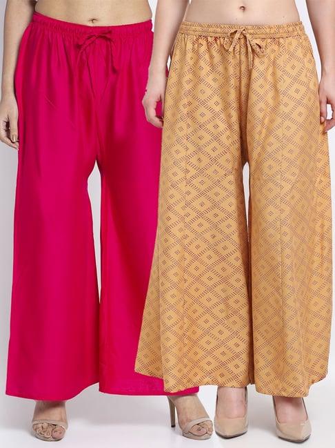 gracit pink & beige flared fit palazzos - pack of 2