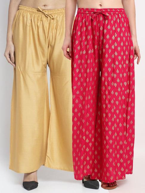 gracit pink & beige printed palazzos - pack of 2