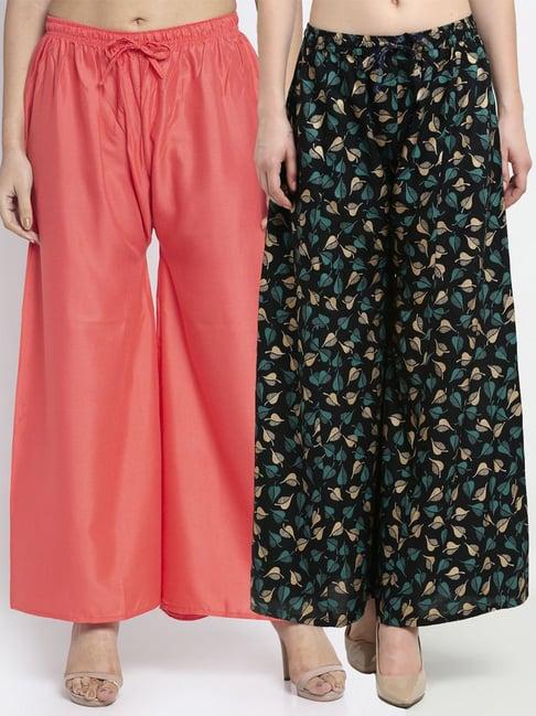 gracit pink & black flared fit palazzos - pack of 2