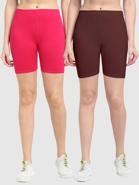 gracit pink & brown cotton sports shorts - pack of 2