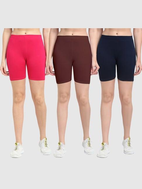 gracit pink & brown cotton sports shorts - pack of 3