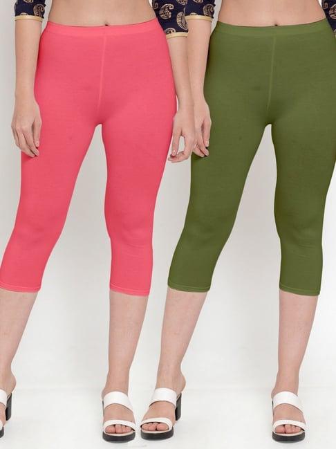 gracit pink & green mid rise capris - pack of 2