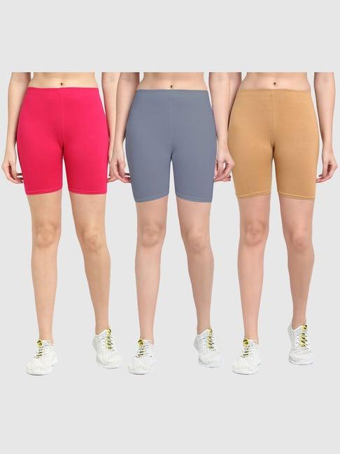 gracit pink & grey cotton sports shorts - pack of 3