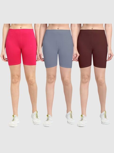 gracit pink & grey cotton sports shorts - pack of 3