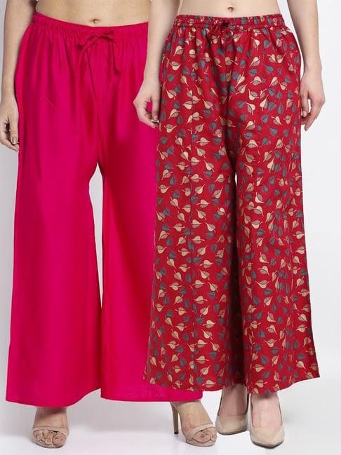 gracit pink & maroon flared fit palazzos - pack of 2