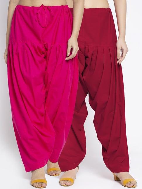 gracit pink & maroon loose fit cotton salwar pack of - 2