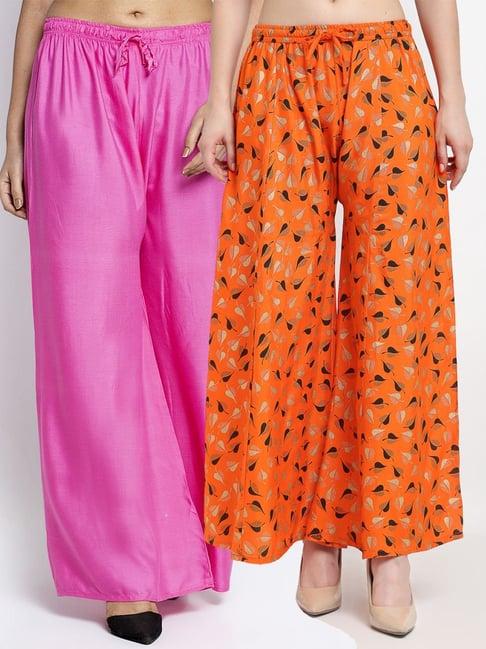 gracit pink & orange flared fit palazzos - pack of 2
