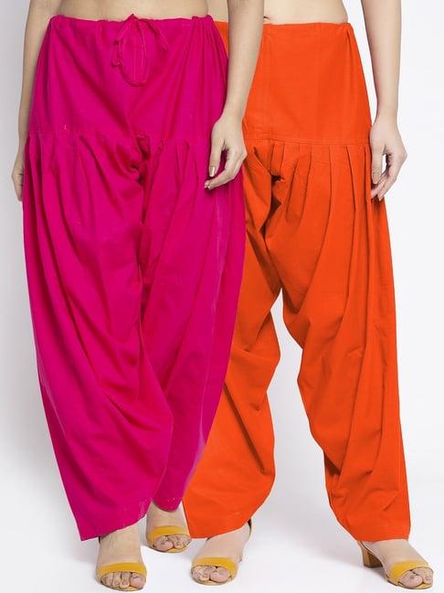 gracit pink & orange loose fit cotton salwar pack of - 2