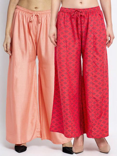 gracit pink & peach printed palazzos - pack of 2