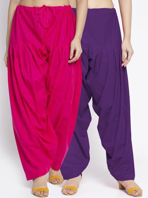 gracit pink & purple loose fit cotton salwar pack of - 2