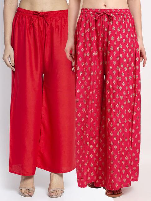 gracit pink & red printed palazzos - pack of 2