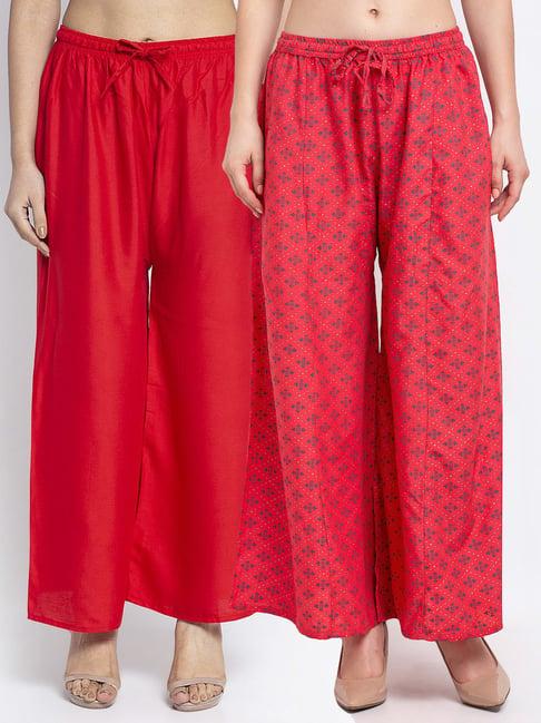 gracit pink & red printed palazzos - pack of 2