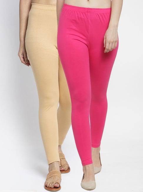 gracit pink & skin mid rise leggings - pack of 2