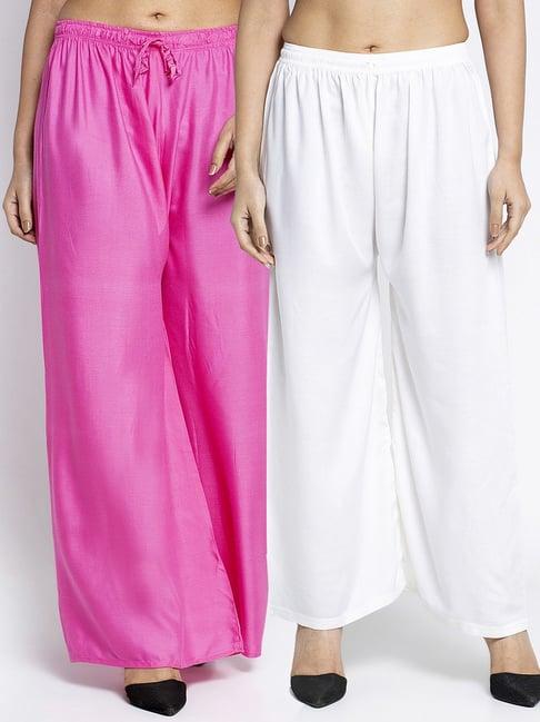 gracit pink & white rayon palazzos - pack of 2