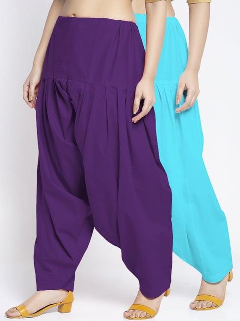 gracit purple & aqua loose fit cotton salwar pack of - 2