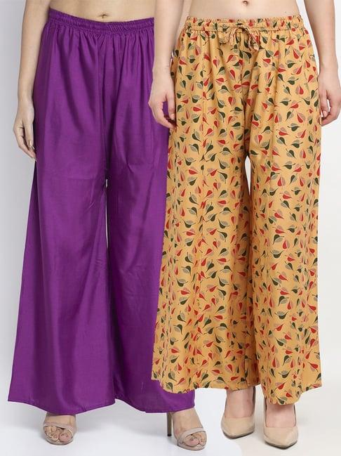 gracit purple & beige flared fit palazzos - pack of 2