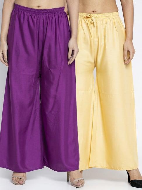 gracit purple & beige rayon palazzos - pack of 2