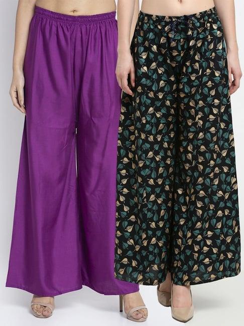 gracit purple & black flared fit palazzos - pack of 2